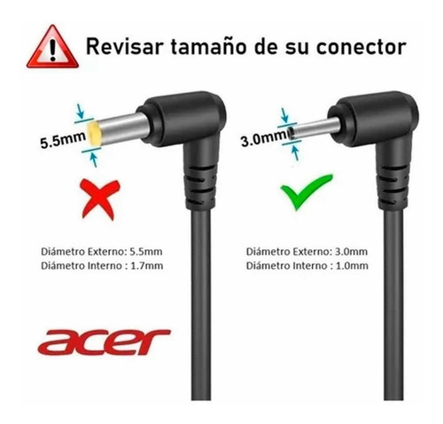 Imagen 2 de 2 de Cargador Acer Original 19v 2.37a 45w Punta Fina 3.0x1.0mm