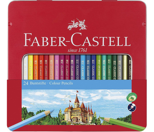 24 Lapices De Colores En Lata De Metal Faber-castell Clas...