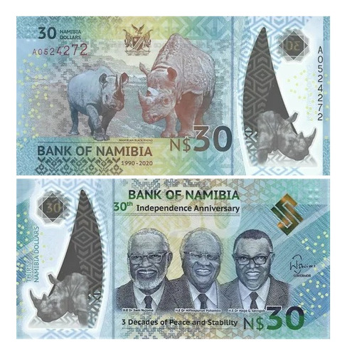 Grr-billete Namibia 30 Dollars 2020 Rinocerontes - Polímero