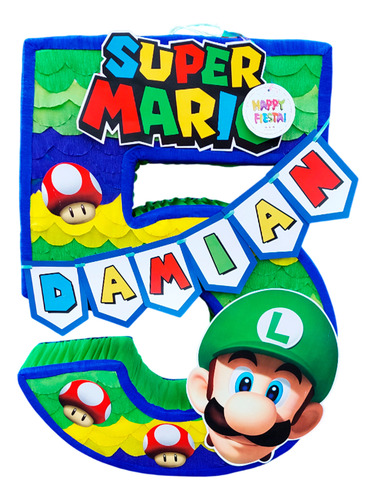 Piñata Premium 70 Cm Número A Elegir (1 Al 9) Personalizada Luigi De Mario Bros