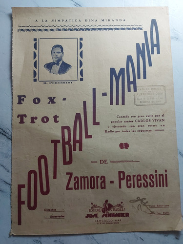 Antigua Partitura Football Mania Foxtrot. 1935. Ian 869