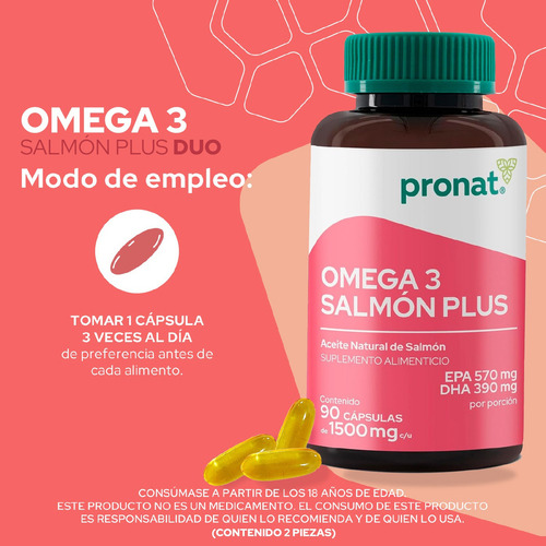 Salmón Plus (omega 3) Duo 180 Cápsulas - Pronat Sin Sabor