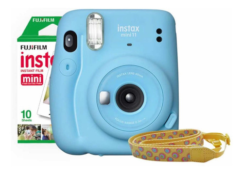 Imagen 1 de 6 de Cámara Fujifilm Instax Mini 11 Azul + Correa + 10 Fotos