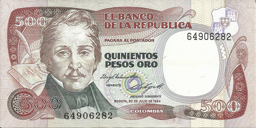 Colombia 500 Pesos Oro 20 Julio 1984