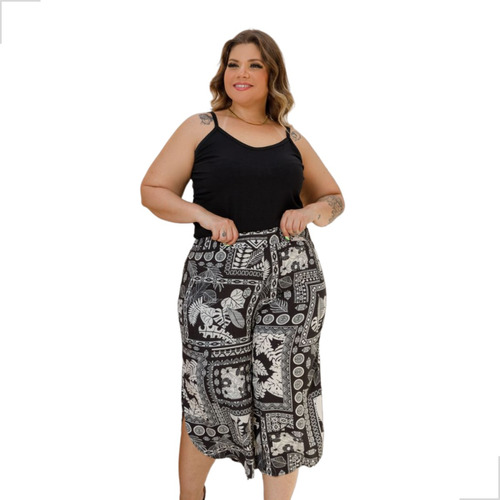 Calça Pantacourt Feminina Cintura Alta Fenda Plus Size