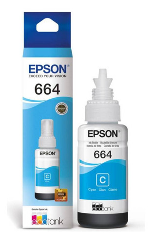 Botella De Tinta Para Epson T664 Cian