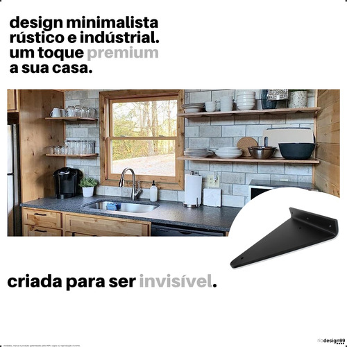 15cm - Mão Francesa Cantoneira Preta Reforçada - Rio Design99 - Ferro Aço Suporte Para Prateleira Resistente Industrial Prateleira Madeira Bancada Estante Triangular S16