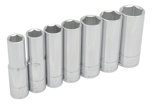 Juego Dados Largos Cuadro 1/2 6 Puntas Pulgadas Riel 7 Pzs