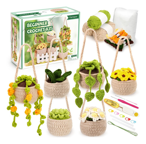 Kit De Ganchillo Principiantes Adultos 6 Pcs Plantas Co...