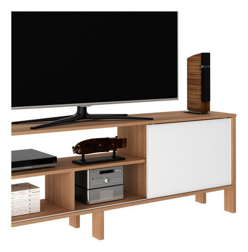 Mueble Para Tv 65 Rack Moderno Con Puerta Corrediza Al/bl Color Marrón claro