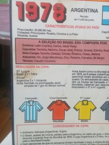 Cards Omo História Das Copas 1978