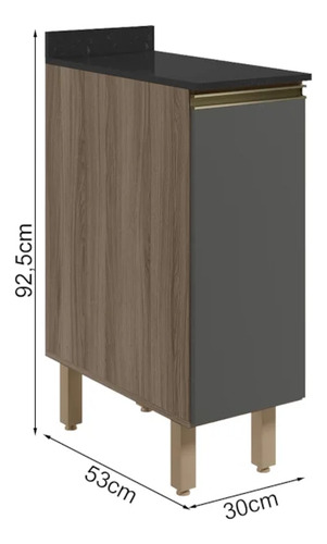 Balcão Com Tampo 1p 30 Cm Mdf Kali 12217 Carvalho Toq Chumbo Nicioli