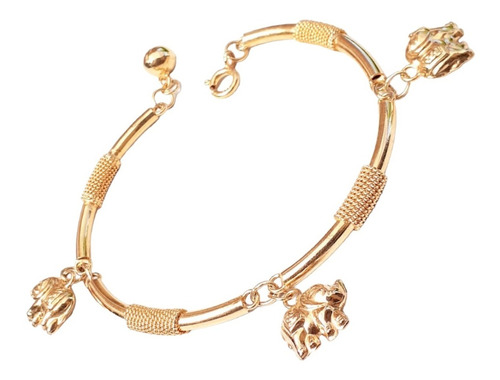 Pulsera Plata 925 Semi Rigida Elefantes Dorado Ppl148 Italy