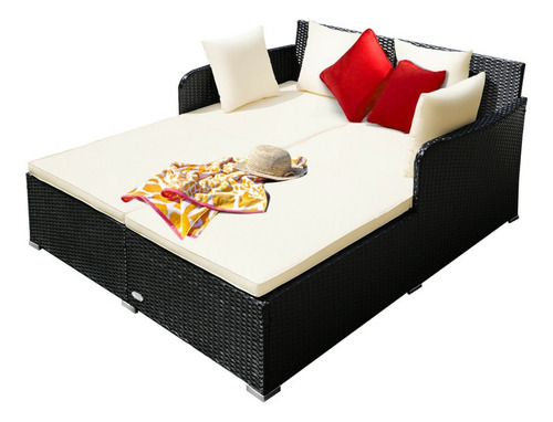Sofá Cama Para Exteriores Con Cojines, Color Blanco