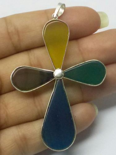 Mega Pingente Cruz Com 4 Pedra Gotas De Ágata Cores Variadas