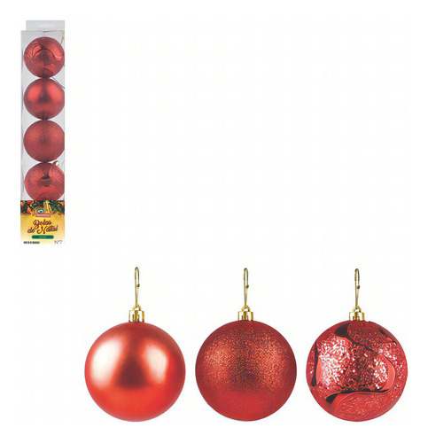 Bolas De Natal Vermelha Dourada 8cm Bolas Natalina 8 Cm Cor Vermelho-Jade