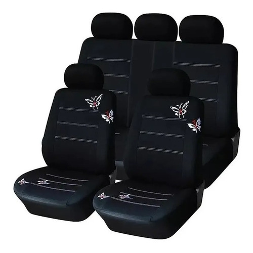 Funda Cubre Asiento Para Auto Mujer 9 Piezas Negro Mariposas