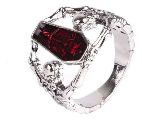 Anillo Varias Tallas Esqueletos Tumba Centro Rojo Punk Goth 