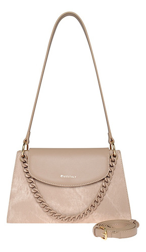 Bolsa Flap Dama Mm Italy A9228-2 Simipiel Beige Diseño De La Tela Lisa