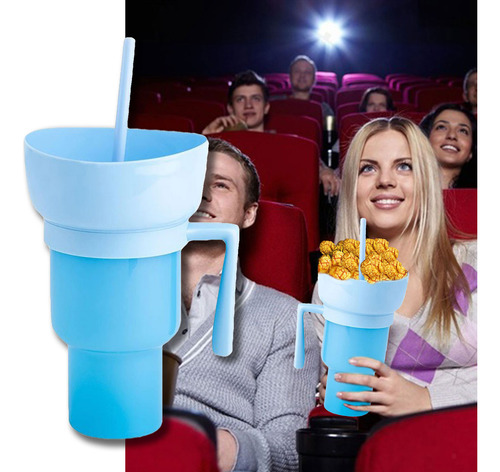Vaso 2 En 1 Para Aperitivos Con Asa, 33 Oz, Ideal Para Cines