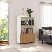 Comprar Prateleira Estante Livreiro Organizador Sapateira Com Portas E Rodas Armario Baixo Multiuso Para Livros Escritorio Cantinho Do Café Infantil Quarto Sala Cor Off White Com Nature Em Mdp - Je Home