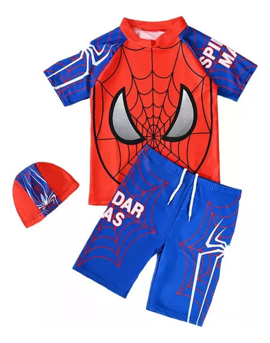 Conjunto De 3 Piezas De Traje De Baño Spiderman Para Niños