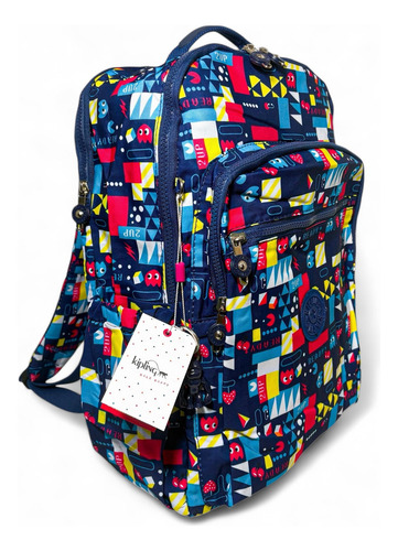 Mochila Kipling Edición Especial Pac-man Azul Liso