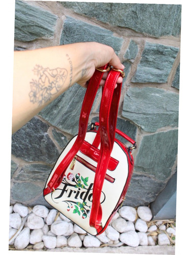 Mochila Frida Kahlo Para Mujer Backpack Beige Floreado