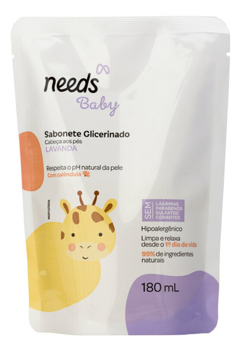 Sabonete Líquido Needs Baby Glicerinado Lavanda Refil 180ml