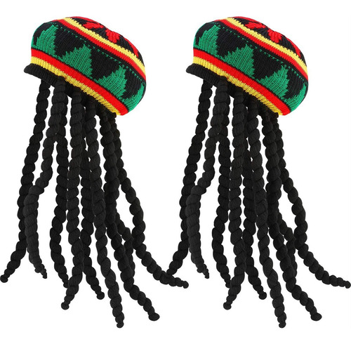 Sombrero Rasta Con Peluca Negra Trenzada Y Trenzas