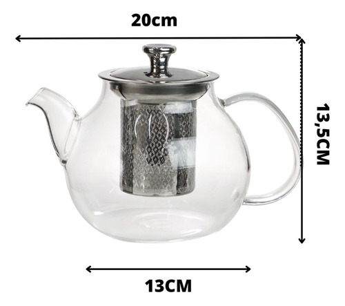 Chaleira Bule Vidro Vai Ao Fogo Chá Infusor 900ml Tampa Inox Cor TANSPARENTE