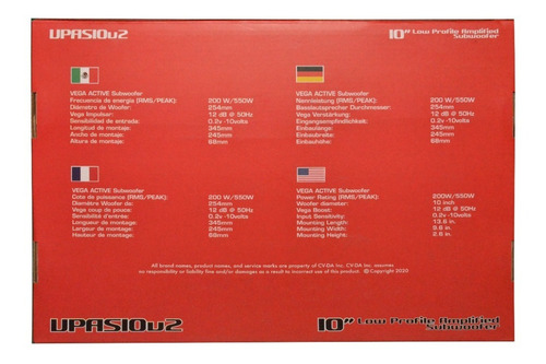 Subwoofer Plano Amplificador 10 Cerwin Vega Vpas10 550w Wow