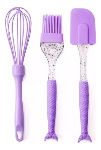 Kit X3 Espatula Batidor Pincel Silicona Reposteria 26cm