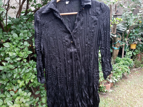 Camisa Negra Seda Arrugada