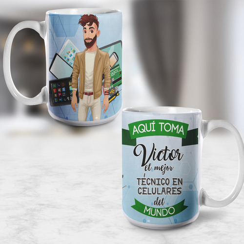 Taza El Mejor Técnico De Celular Personalizada 15oz Mod613