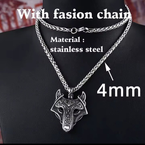 Collar Hombre Lobo Nórdico Acero Incluye Caja!!