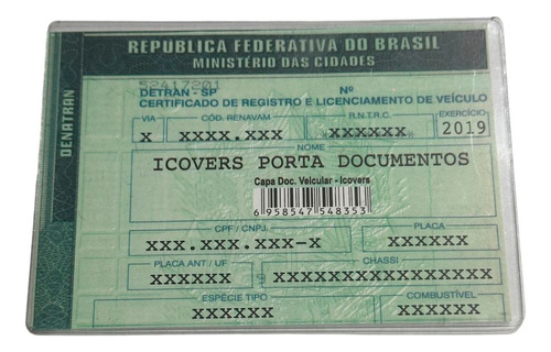 Porta Crlv Documento Certificado De Registro Acrilico