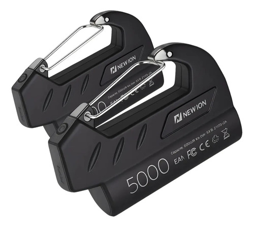 Carregador Portátil 5000mah Power Bank Com Gancho P/ Bolsa Preto - 2un