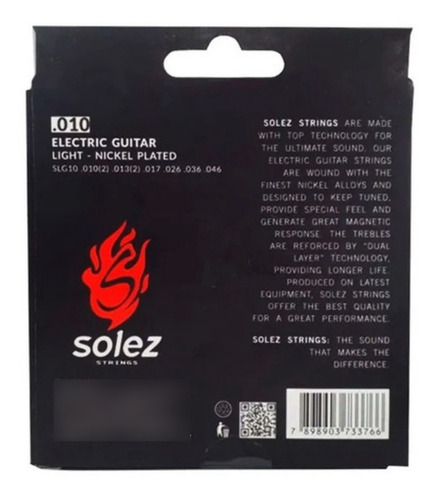 Imagem 2 de 3 de Encordoamento P/ Guitarra Solez 010 C/ 2 Cordas Extra