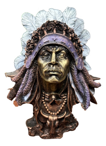 Estátua Índio Busto - Decoração Resina Cor Dou