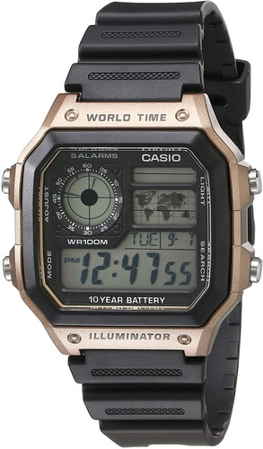 Reloj Casio Hombre Ae-1200wh Hora Mundial 5 Alarmas 10 Años