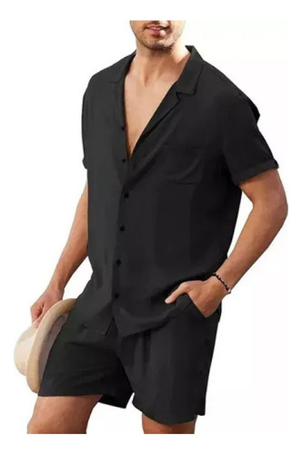 Conjunto De Camisa Casual De Manga Corta De Lino Para Hombre