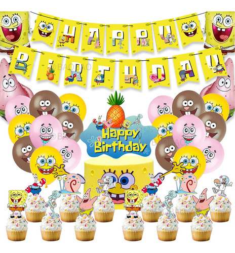 54 Globos Cumpleaños Bob Esponja Squarepants Látex Decoració