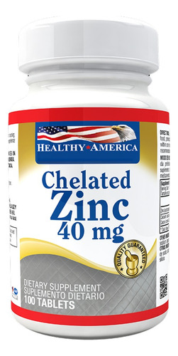 Zinc Quelado Chelated 40 Mg 100 Cápsulas Healthy America