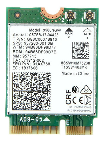 Intel Wireless-ac 9560ngw Ngff Dual Band 802.11ac 1.73gbps 