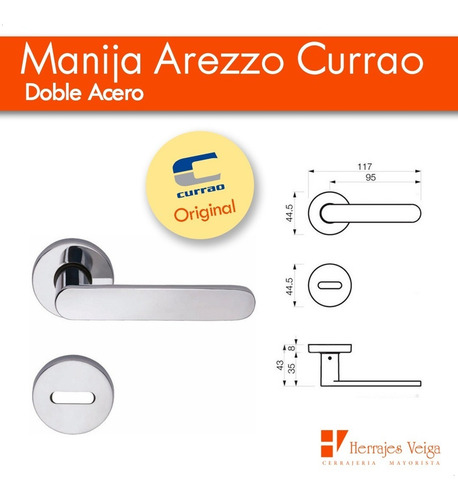 Imagen 3 de 10 de Manija Arezzo Doble Acero Picaporte Currao Puerta Pack Por 4