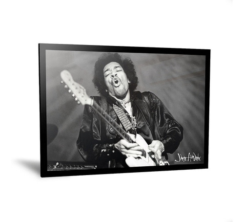 Cuadro Jimi Hendrix Con Guitarra Enmarcado Vidrio 20x30cm