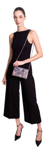 Bolsa Crossbody Hook Pineda Covalin Diseño Máscara De Jade Color Gris Rosa