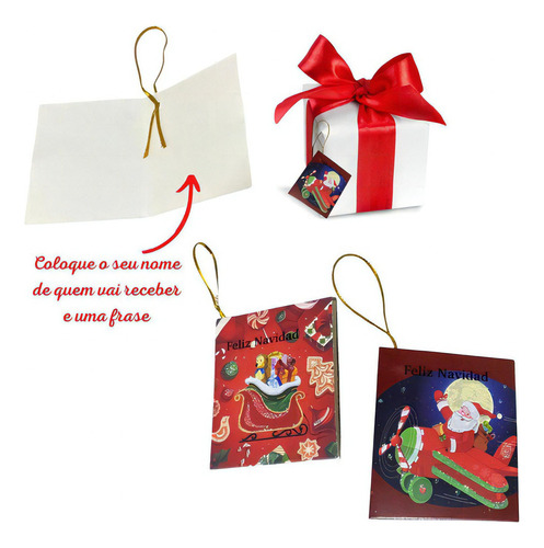 Cartão De Presente Natalino Pequeno Decorado Kit 8 Unidades