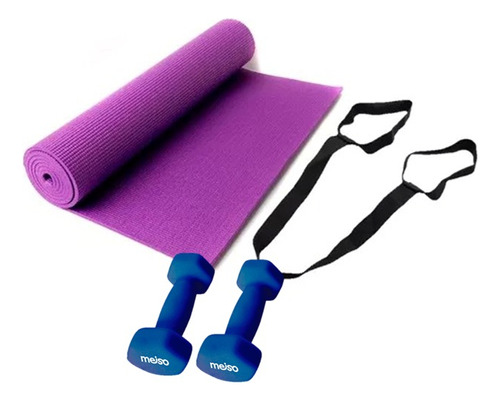 Combo Mat Yoga 4 Mm + Mancuernas Vinilo 1 Kg X2 Uni +regalo 